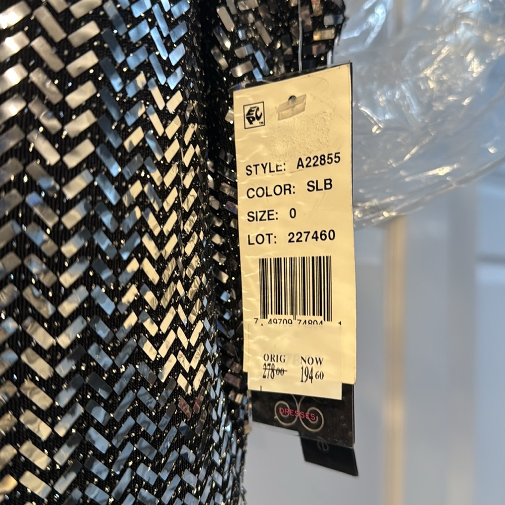 Silver Sequin Gown never worn size 0 purchased at Bloomingdale’s. - Picture 3 of 11